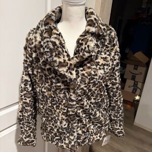 Joujou Leopard Print Faux Fur Jacket Versona Womens S Snap Rockabilly Punk NWT